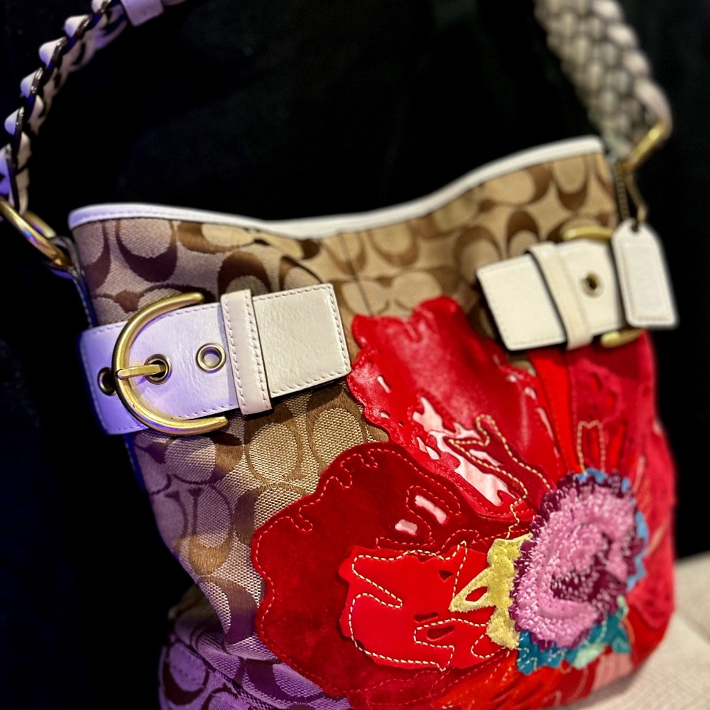 Coach Poppy Floral Signature Jacquard Leather Shoulder Bag